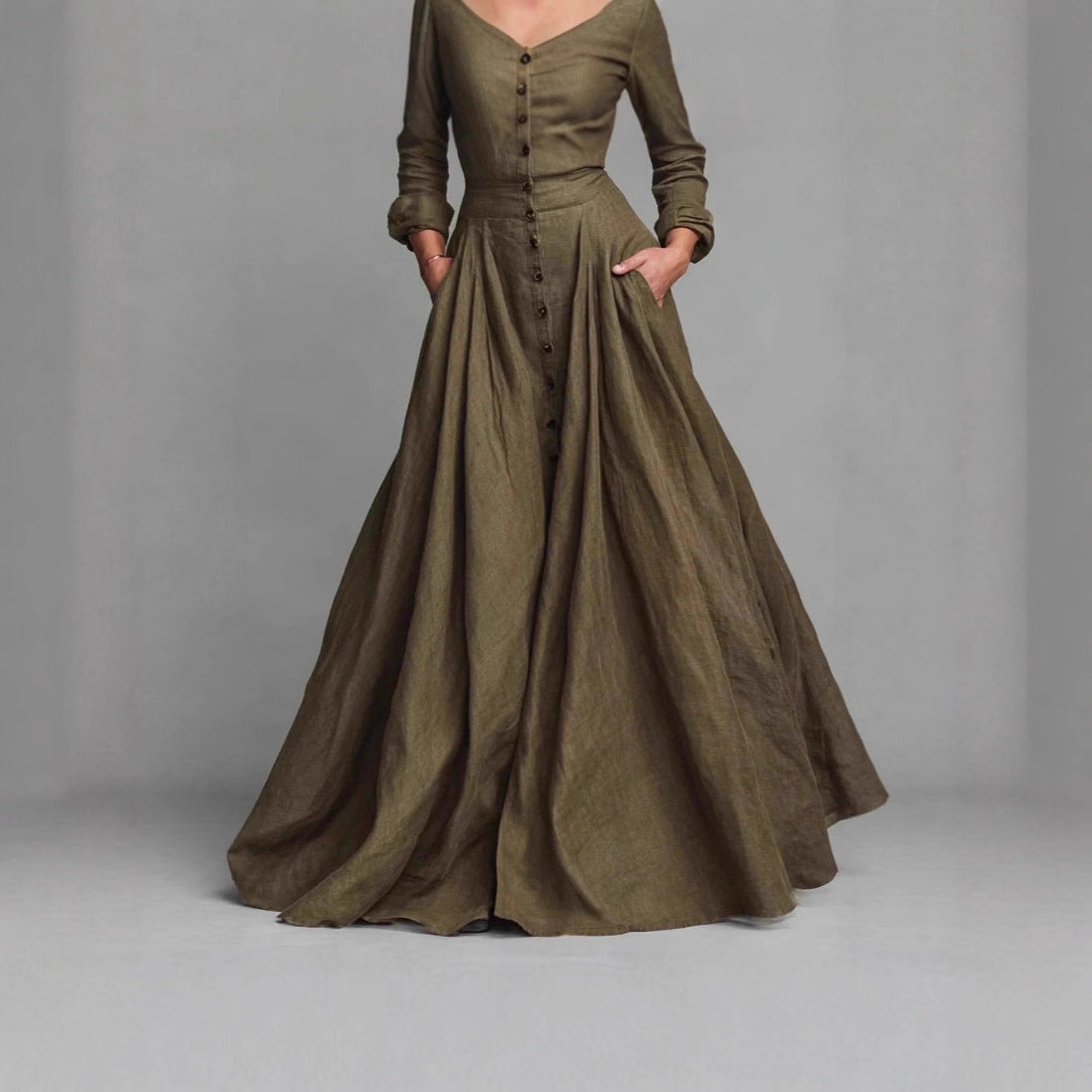Women's Long Sleeve Lapel Dress Elegant High Waist Slimming Dresses