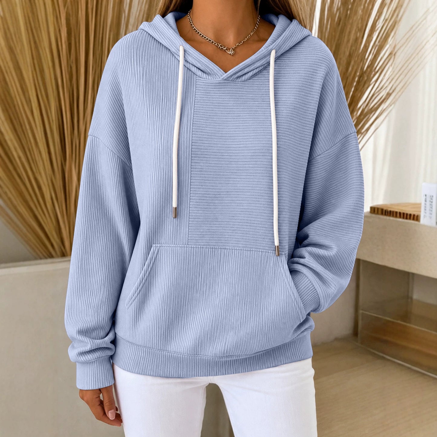Women's Autumn Loose Casual Striped Stitching Drawstring Women's Sweater, Sweater