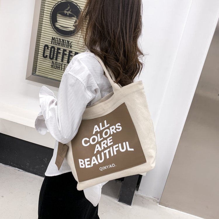 Letter Canvas Large Capacity Female Class Handbags