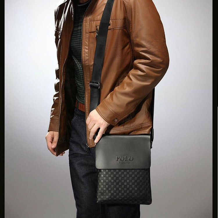 Men's Leather Shop Pressure Vertical Leisure Plaid Men's Shoulder Bags