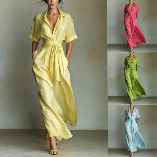 Style Vacation Elegant Retro Casual Solid Color Waist Dress