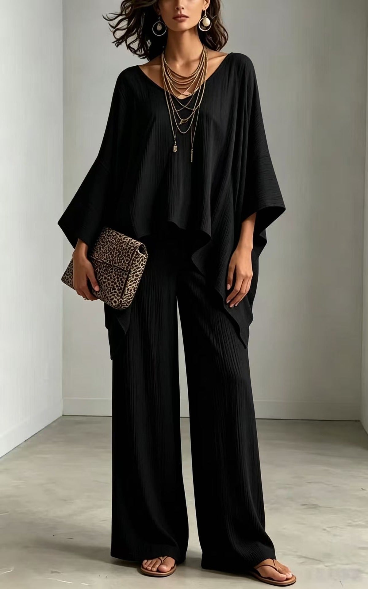 Women's Summer Loose Round Neck Irregular Solid Suits