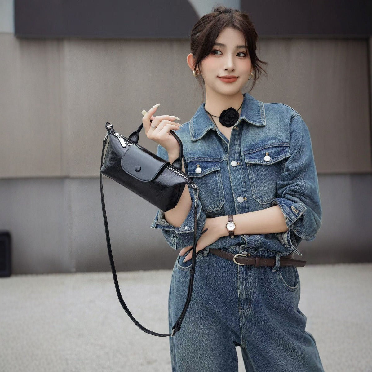 Oil Wax Cowhide Mini Dumpling Hand Bags