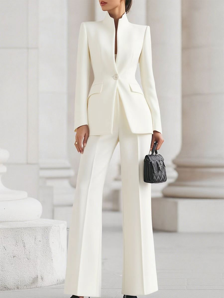 Women's Long-sleeved Solid Color Pocket One Button Small Suits