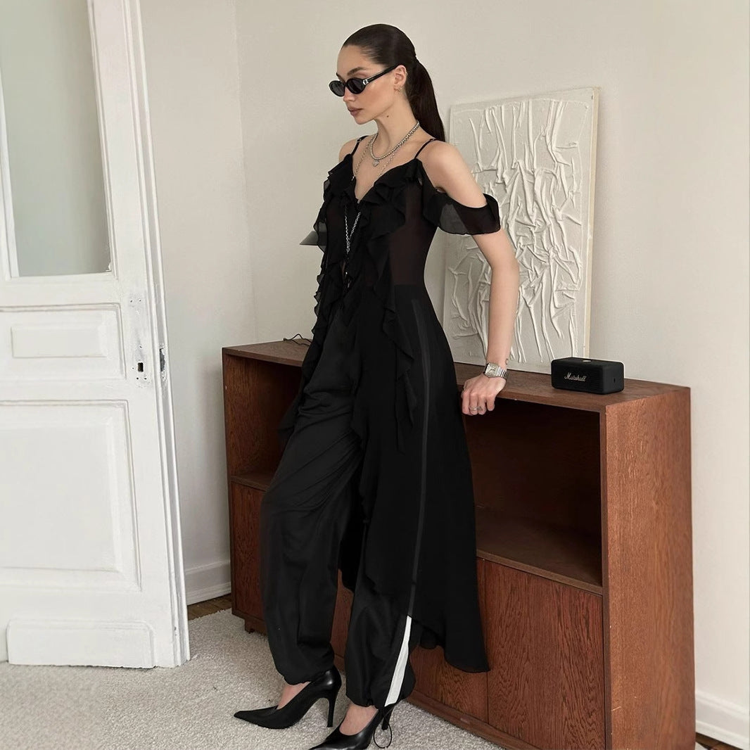 Women's Break Tea Sexy Suspender Dress Summer Ruffled Dresses
