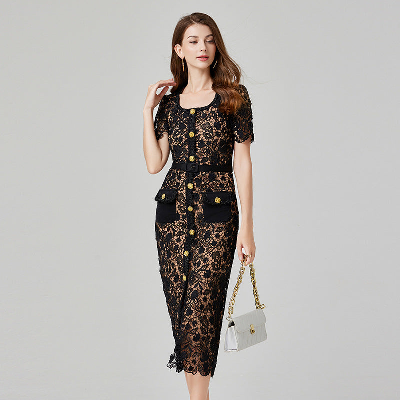Women's Square Collar Dress Summer Light Luxury Design Dresses