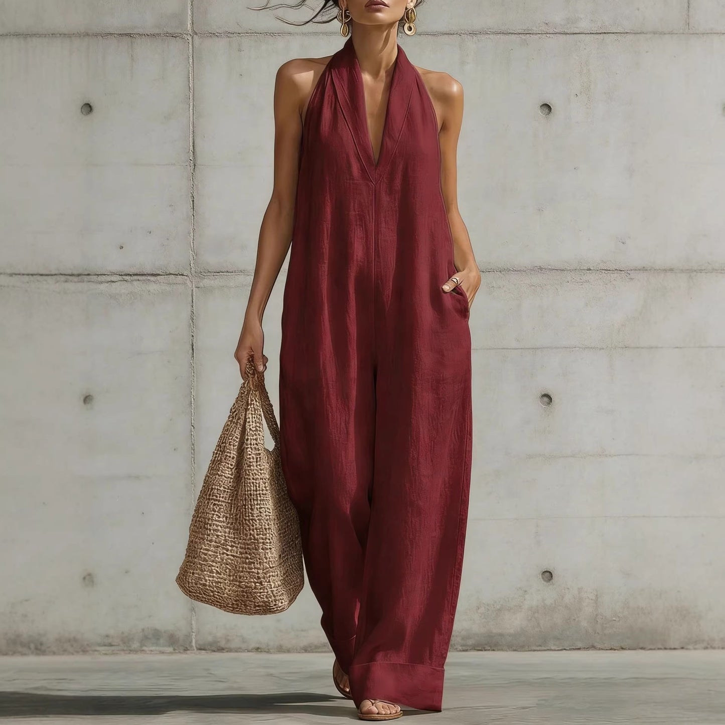 Women's Cotton Linen Simple Elegant Sleeveless Casual Women's Jumpsuit/clothing