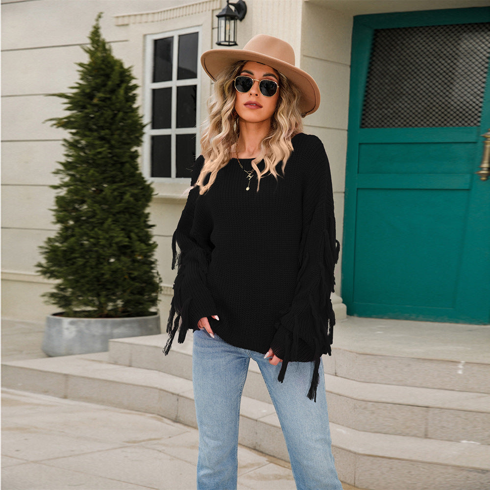 Women's Pretty Spring Pullover Tassel Loose Sweaters