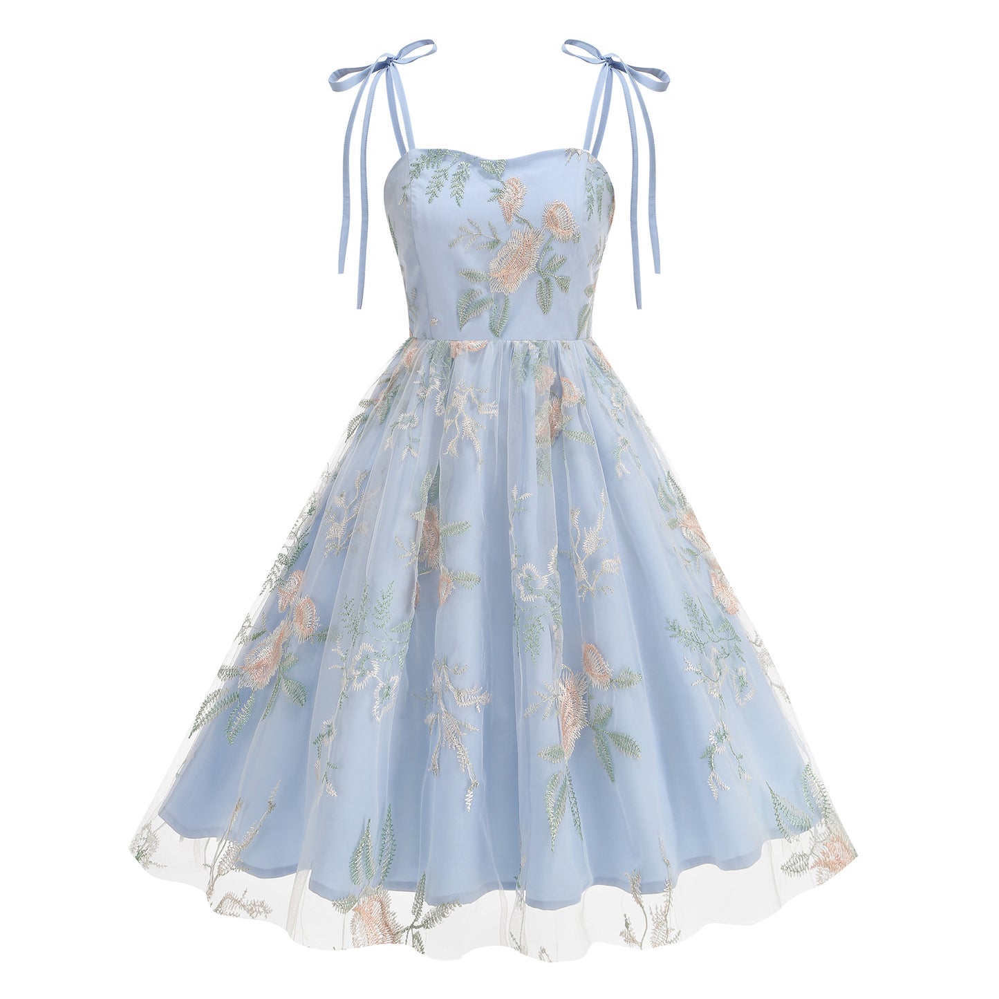 Strap Embroidered Dress Vintage Hepburn Fashion Dresses