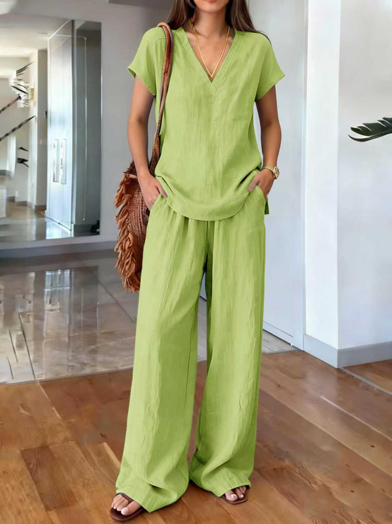 Women's Breathable Loose Slimming Solid Color Short-sleeved Trousers Pants