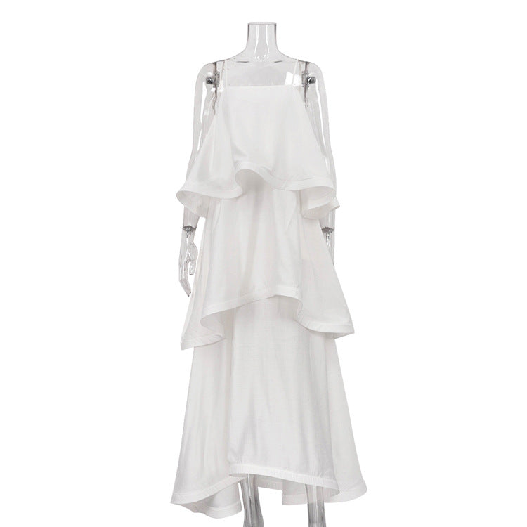 Women's French Style Sleeveless White Satin Draping Dress Design Dresses