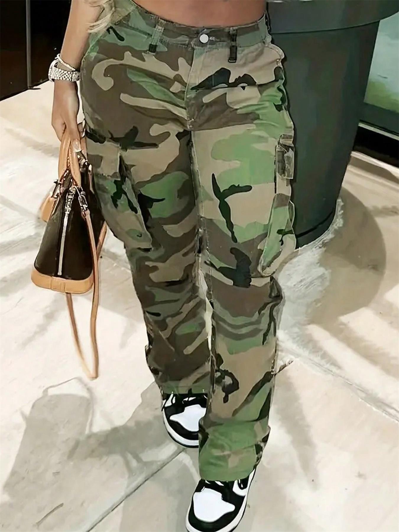Women's Style Camouflage High Waist Wide Leg Pants