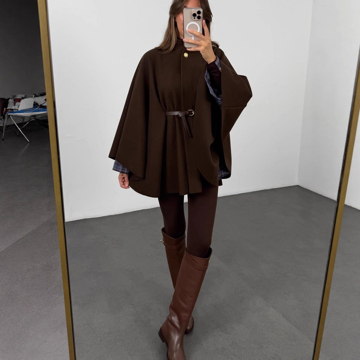 Women's Style Solid Color Waist Tight Woolen Coats