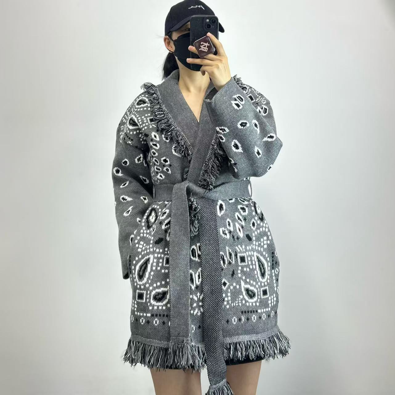 Bohemian Tassel Jacquard Mid-length Loose Lapels Sweaters