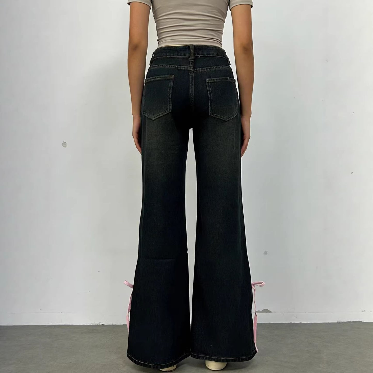Women's Street Hot Bow Washed Loose Women's Jeans