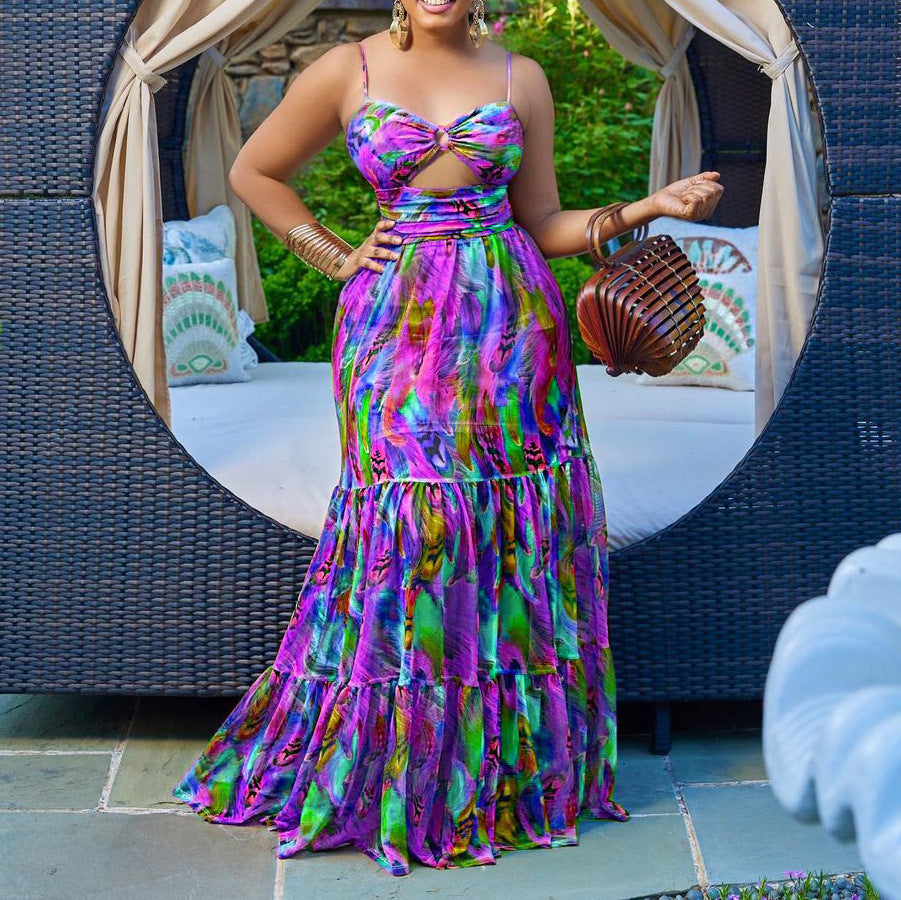 Summer Floral Print Sexy Fashion Style Large Dress