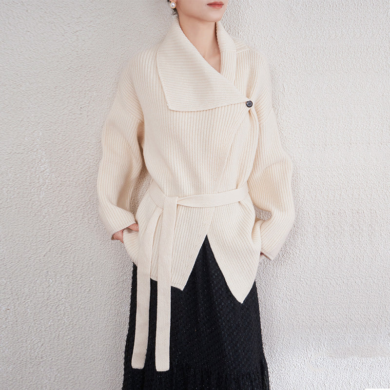 Women's Loose Lazy Style Thick Wool Knitted Turn-down Sweaters