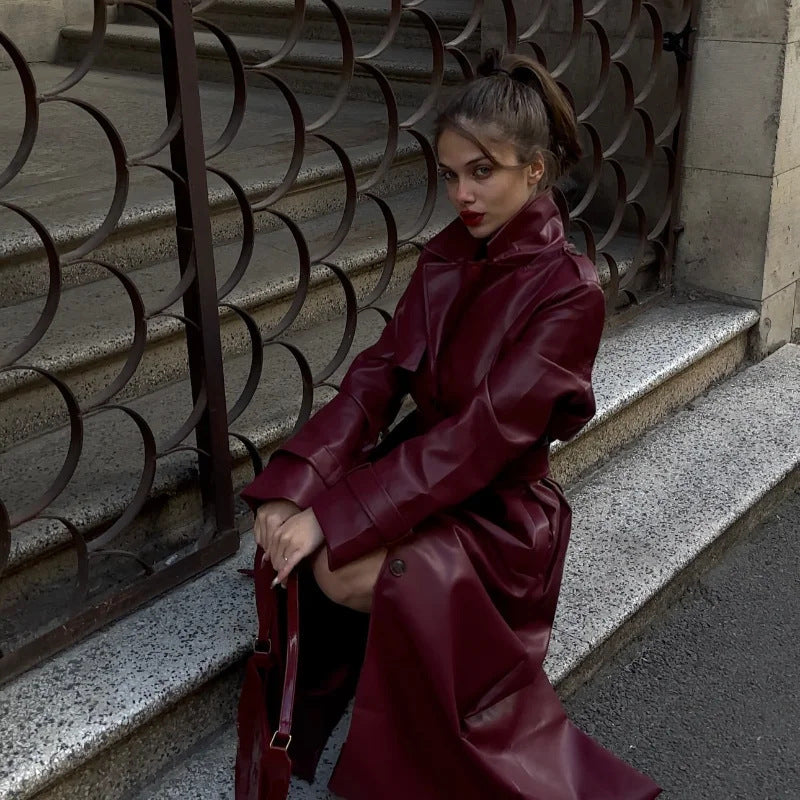 Women's Z Lapel With Belt Long Faux Coats