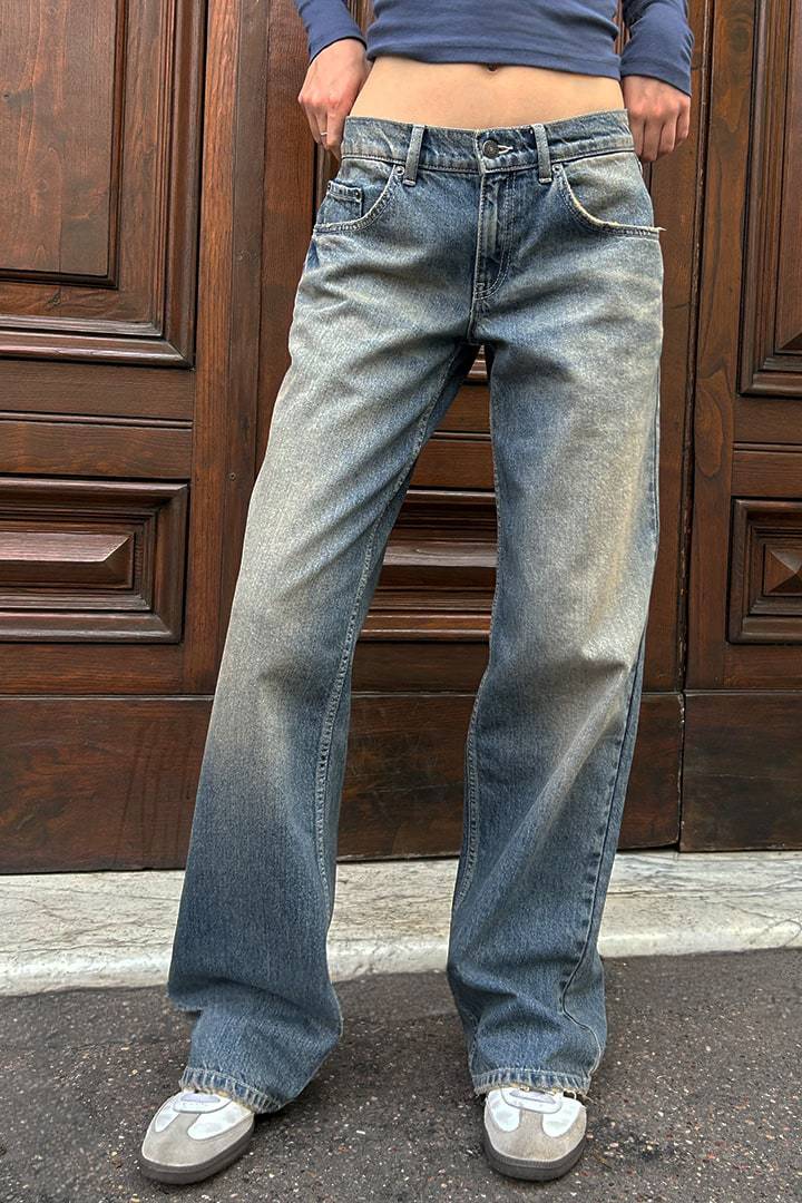 Washed-out Vintage Distressed Straight High Waist Wide Leg Women's Jeans
