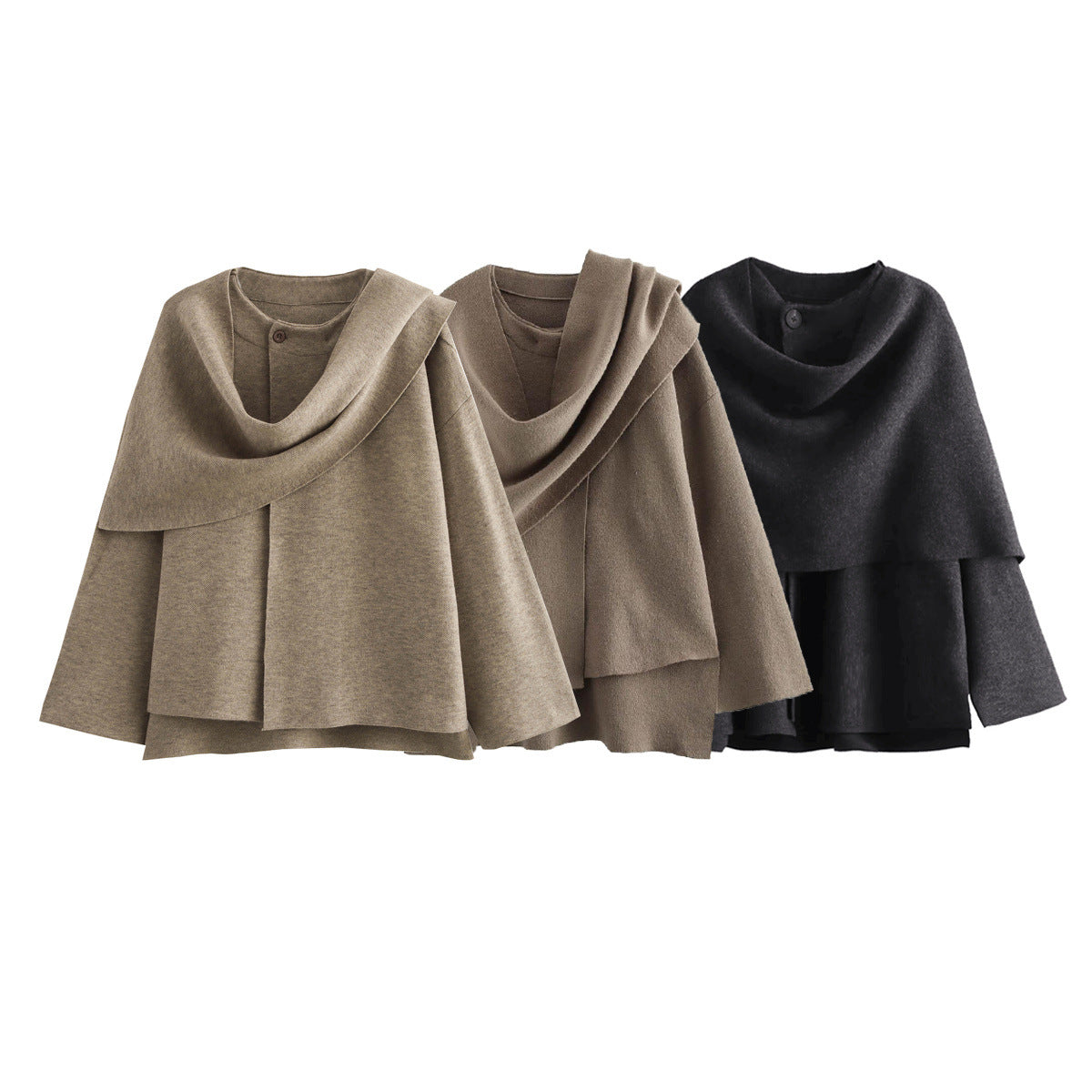 Women's Cape Style Round Neck Long Sleeve Coats