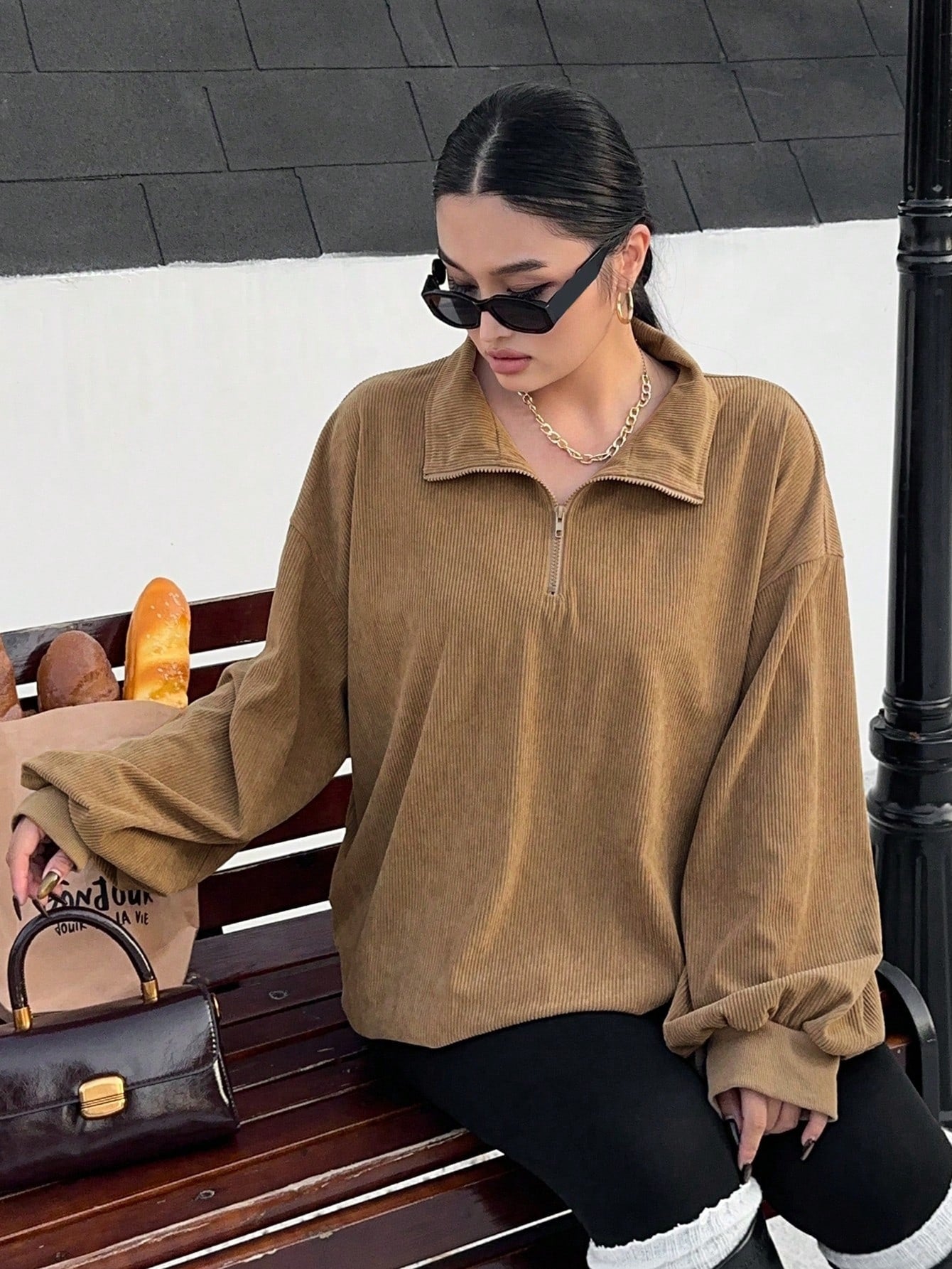 Style Stand Collar Sunken Stripe Leopard Sweaters