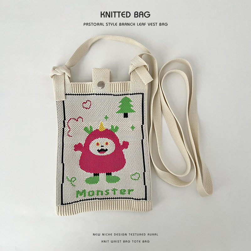 Fashion Cartoon Monster Knitted Portable Adjustable Phone Bags