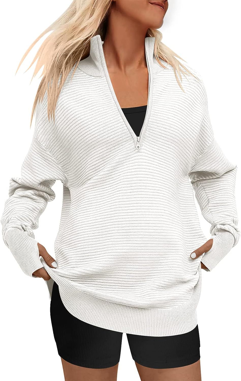 Women's Batch Long Sleeve Half Zipper Casual Sweaters