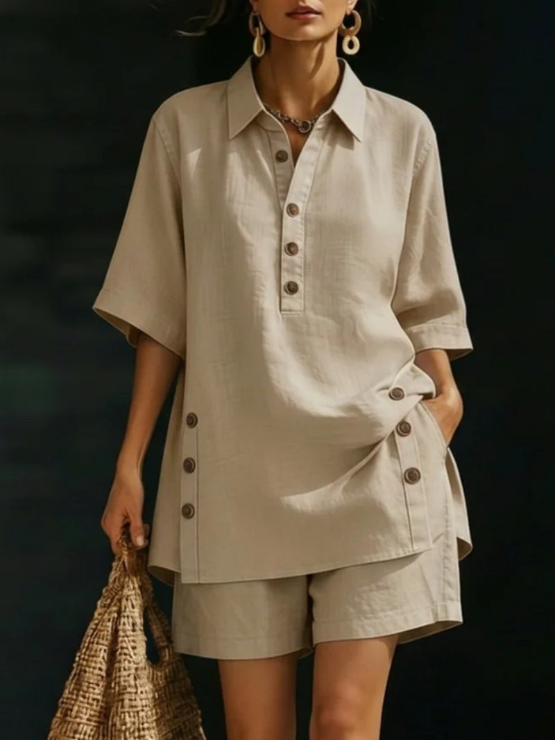Women's Shirt Loose Fastener Decoration Two-piece Fashion Casual Suit