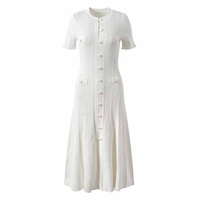 Sleeve Knitted Slit Dress Hollow Single Sweaters