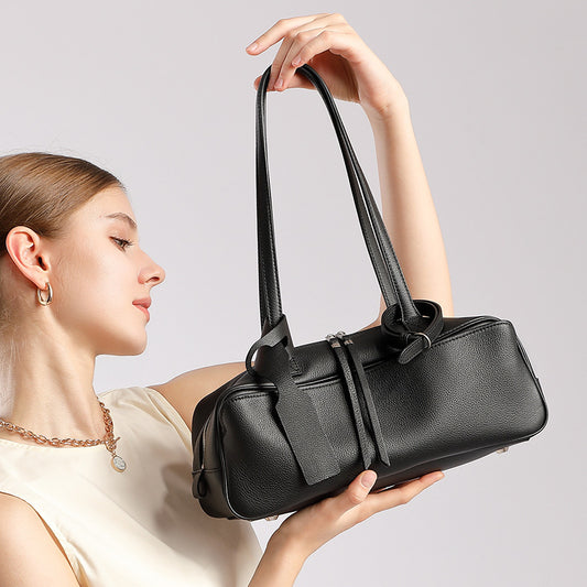 Women's Layer Cowhide Bowling Underarm Toast Pillow Tote Bags