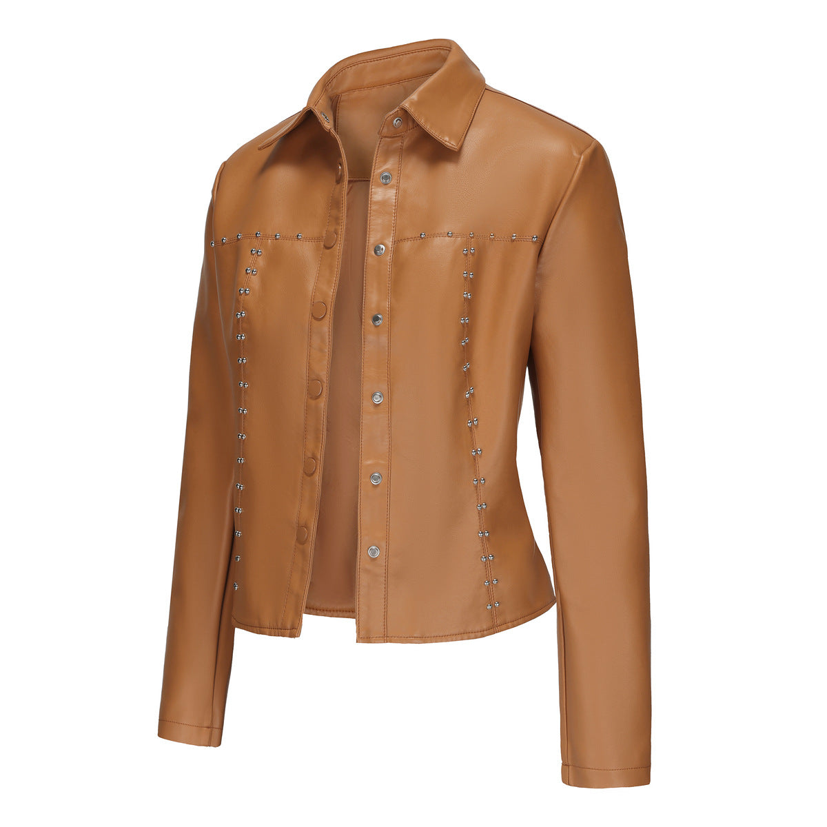 Women's Rivet Leather Button Fashion Popular Thin Jackets