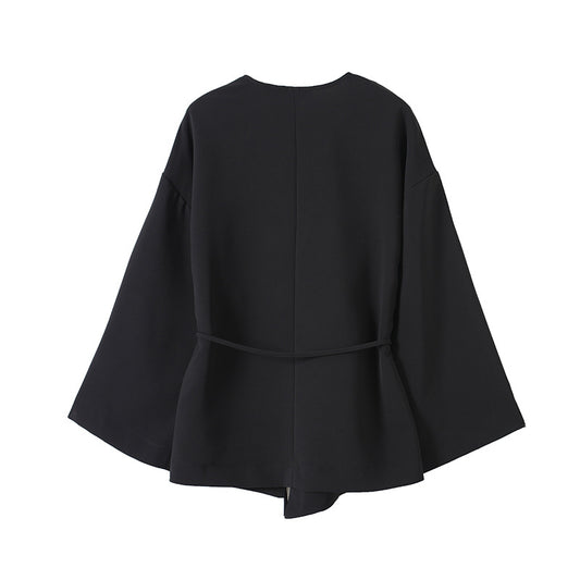 Women's Collar Shirt Autumn Chinese Style Loose Black Blouses
