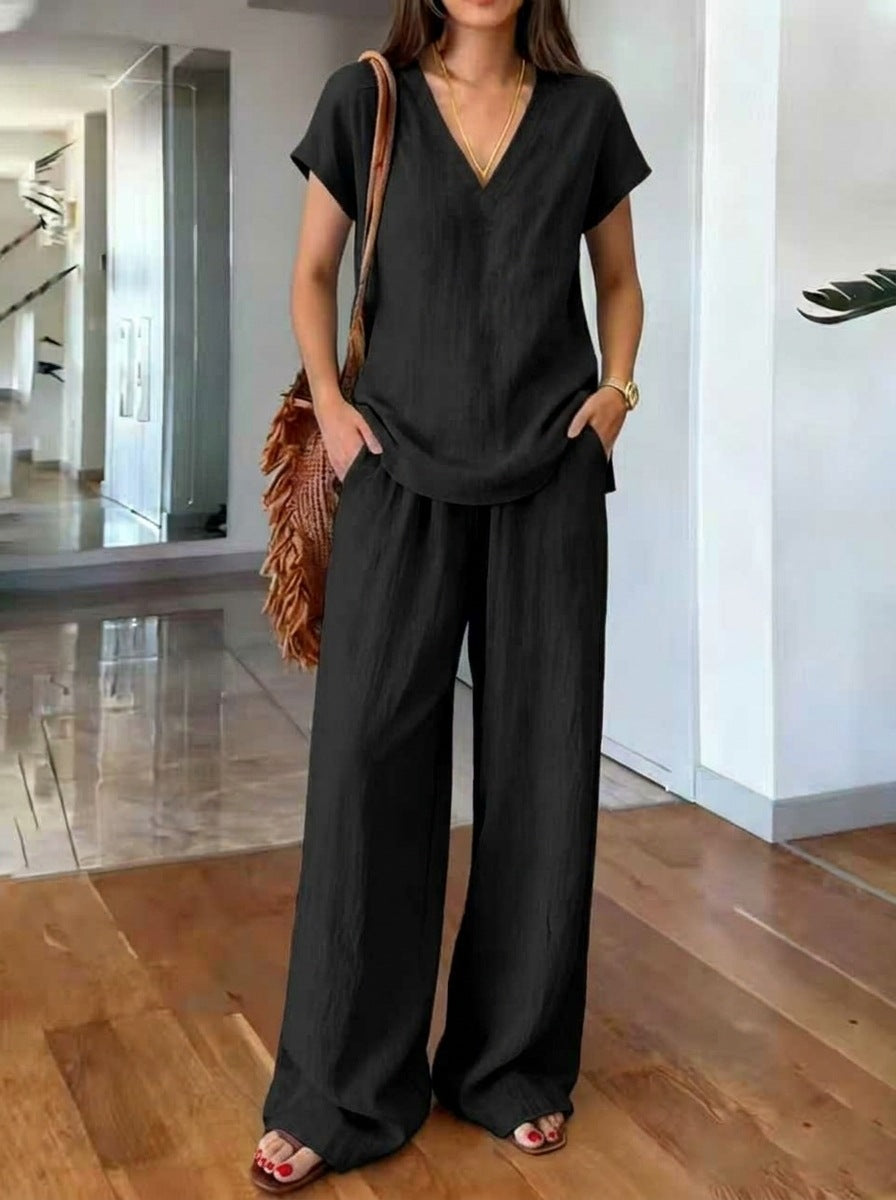 Women's Breathable Loose Slimming Solid Color Short-sleeved Trousers Pants