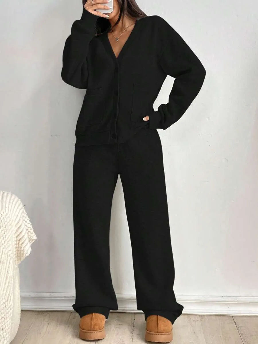 Women's Pocket Sweatshirt Button Casual Solid Color Suits