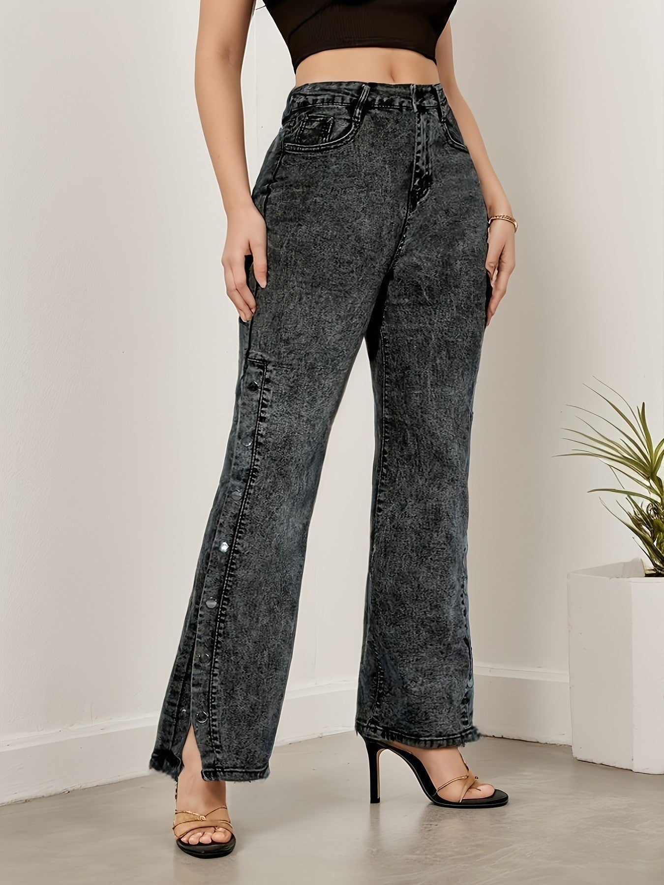 Women's Classic Retro Elastic Slit Flared Jeans