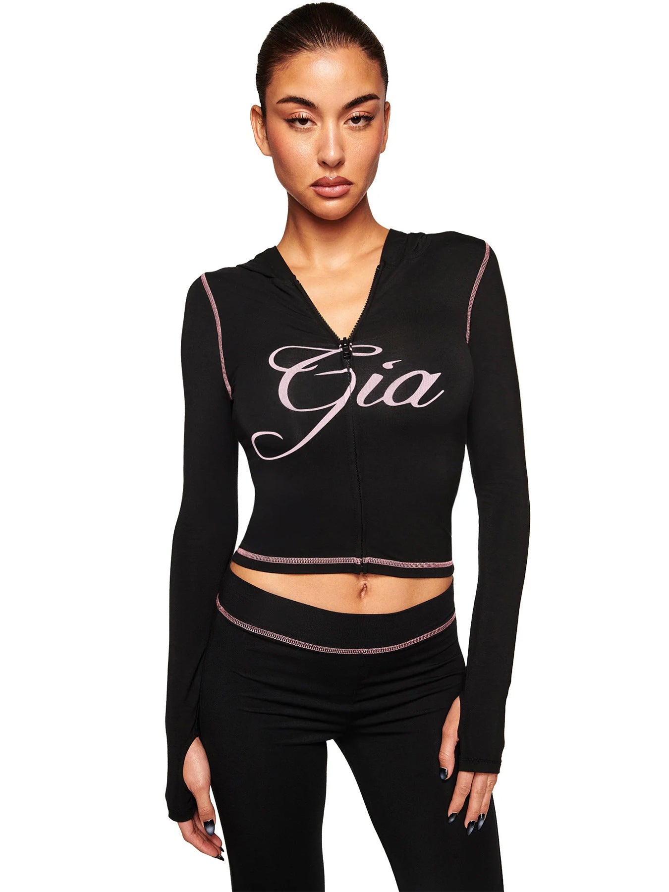 Women's Hooded Long Sleeve Thumb Hole Slightly Flared Two-piece Suits