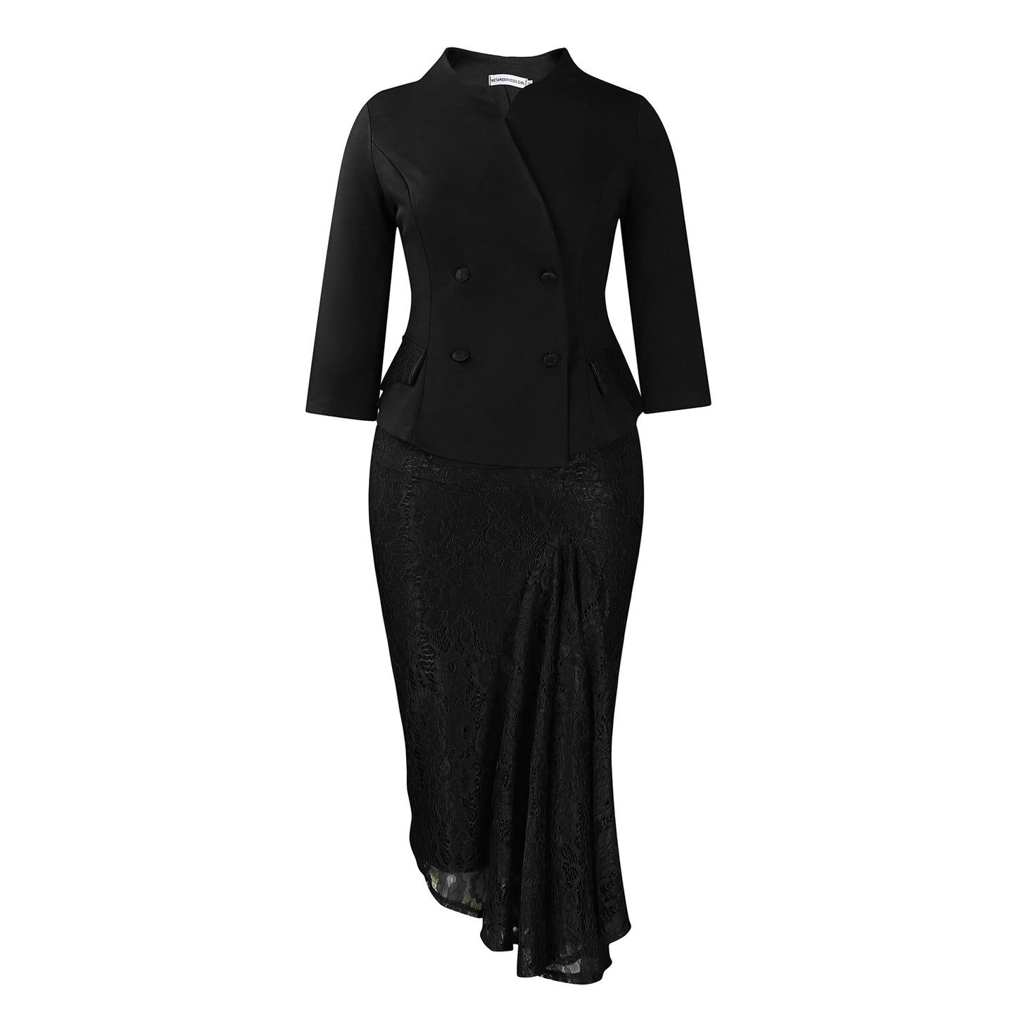 Women's Elegant Ol Long Sleeve Lace Package Hip Two-piece Suits