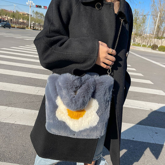 Women's Trendy Fashion Plush Portable Fur Large Crossbody Bags