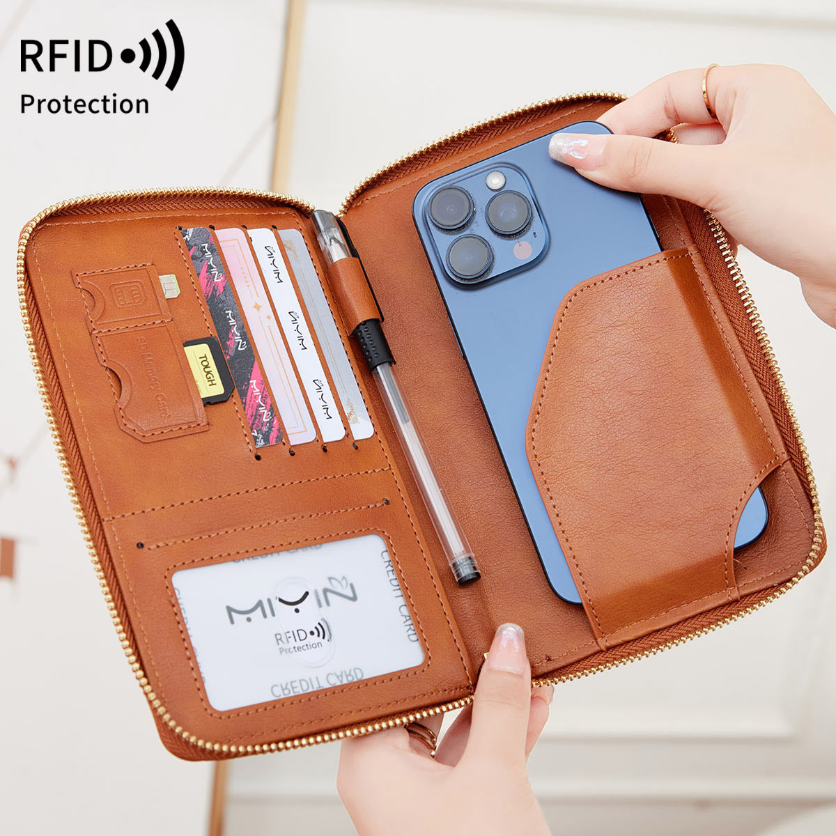 Swiping Long Zipper Passport Ticket Storage Id Package