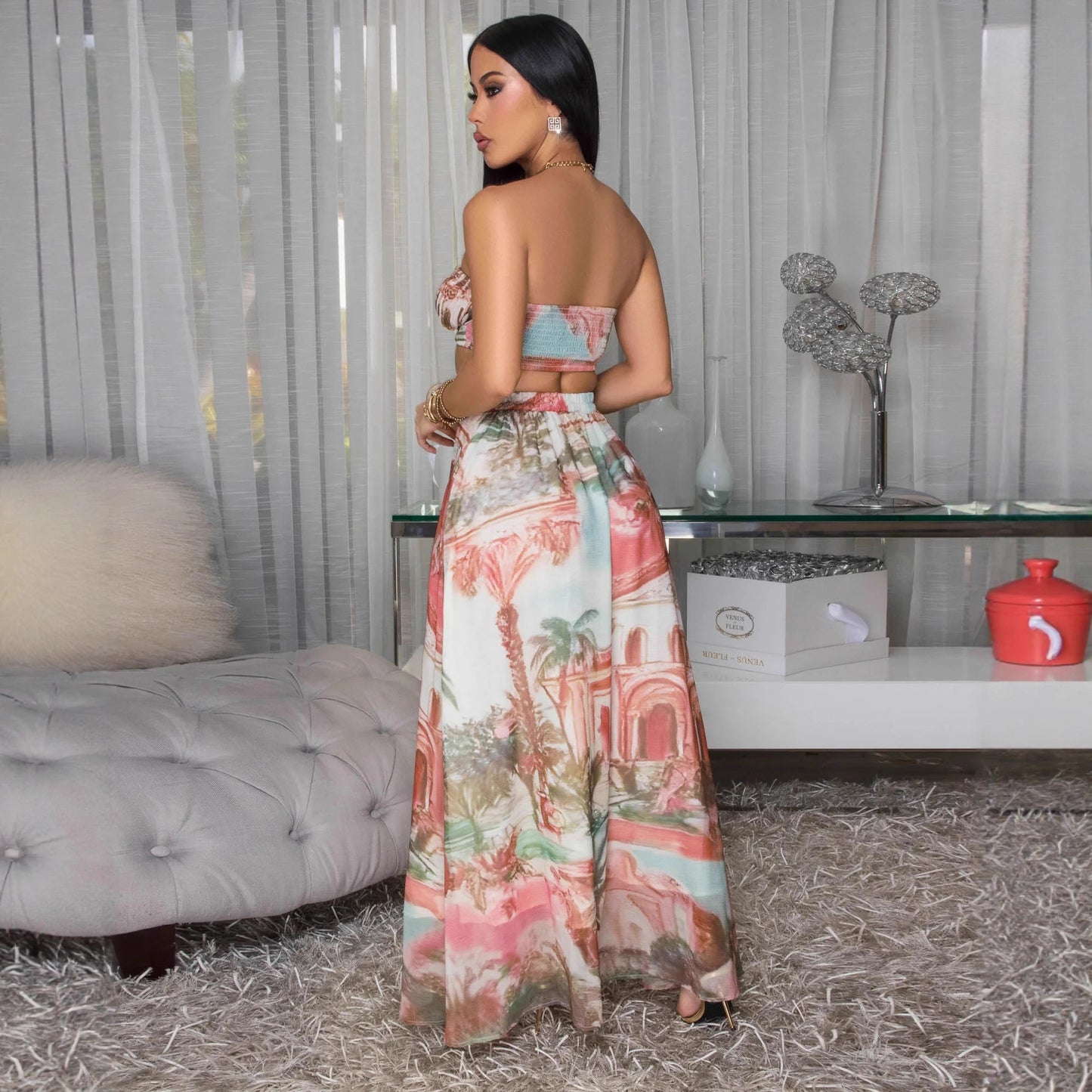 Tube High Waist Chiffon Printed Dress Dresses