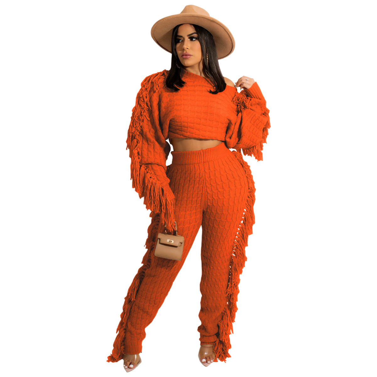 Women's Casual Solid Color Knitted Long Sleeve Suits