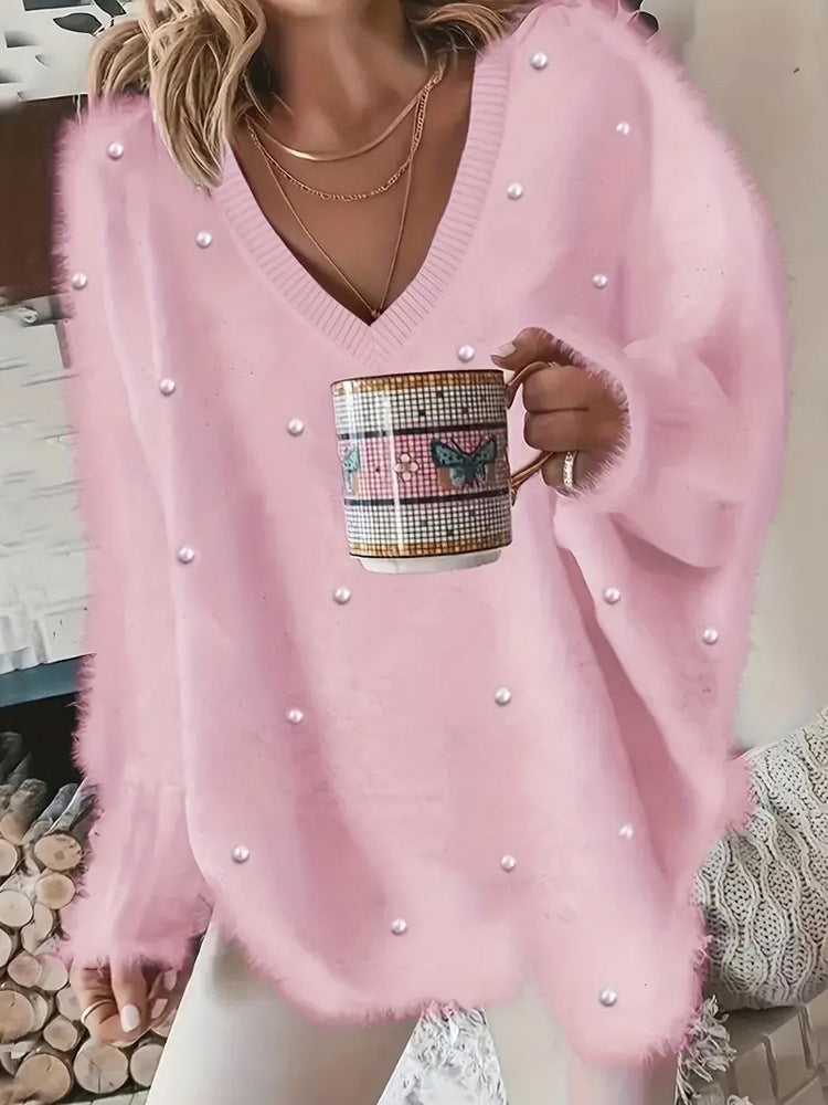 Women's Stylish Casual Solid Color Beaded Sweaters