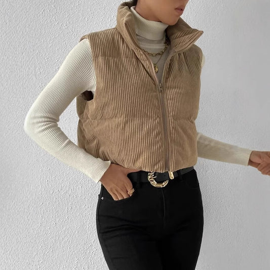 Fashion Solid Color Stand Collar Zipper Vests