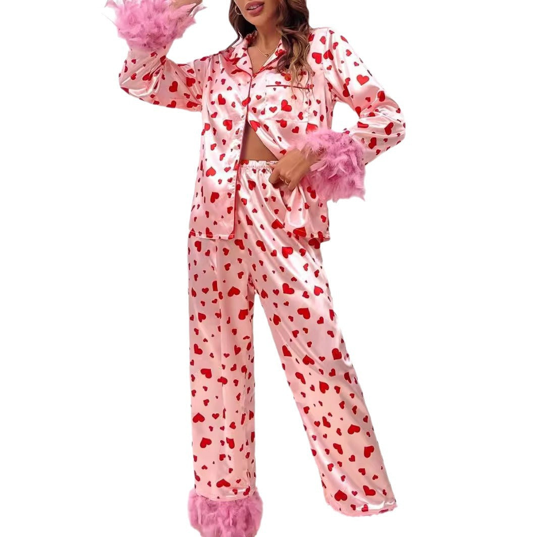 Printing Lapel Love Pocket Furry Button Fluff Suits