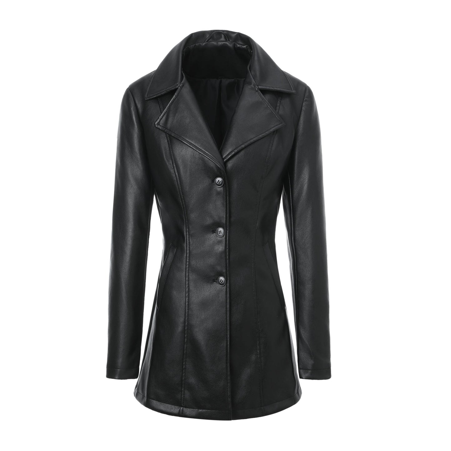 Mid-length Leather Long Sleeve Wind British Female Lapel Jackets