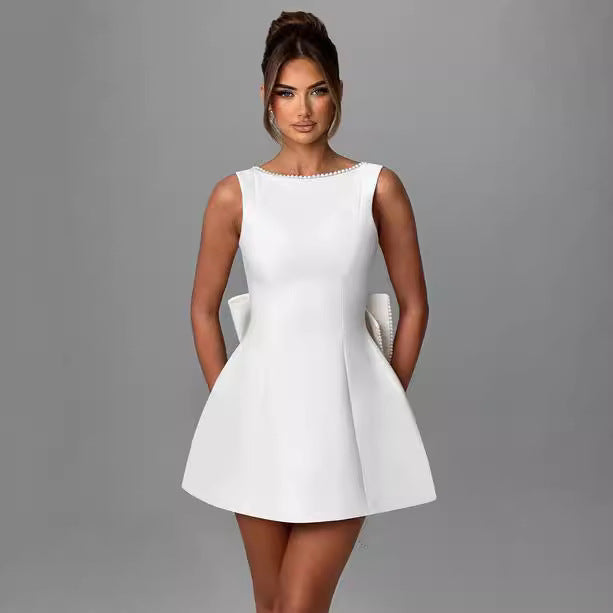 Women's Summer Pearl Bow Fashion Slim Fit Dresses