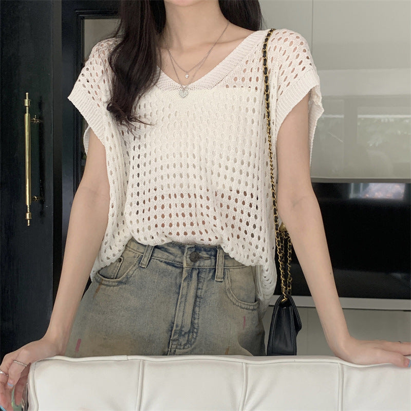 Women's Summer Thin Hollow Knitted Idle Style Sleeveless Vests