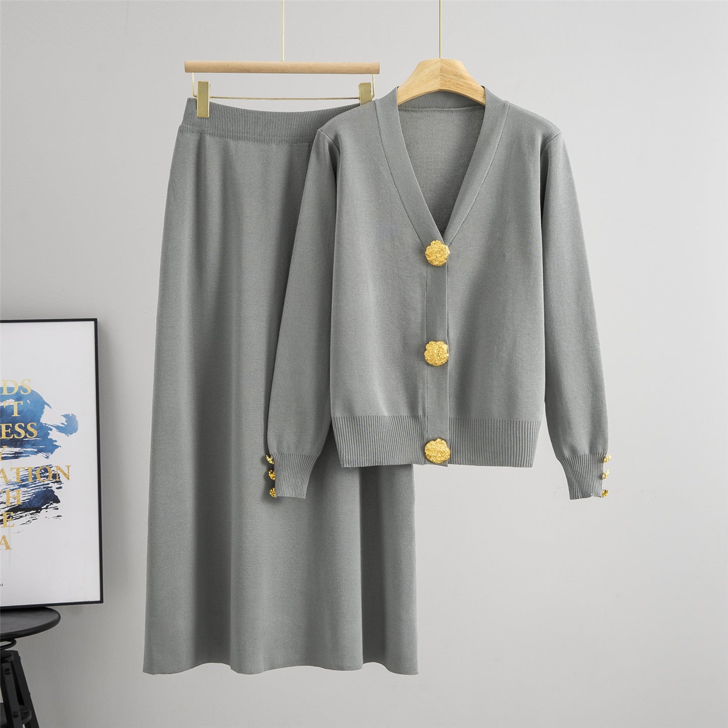 Women's Fashionable Elegant Large Metal Buckle Knitting Suits