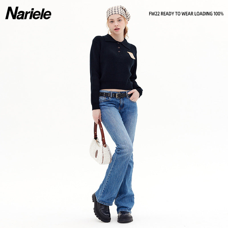 Women's Color Lapel Korean Style Idle Minimalist Design Knitwear