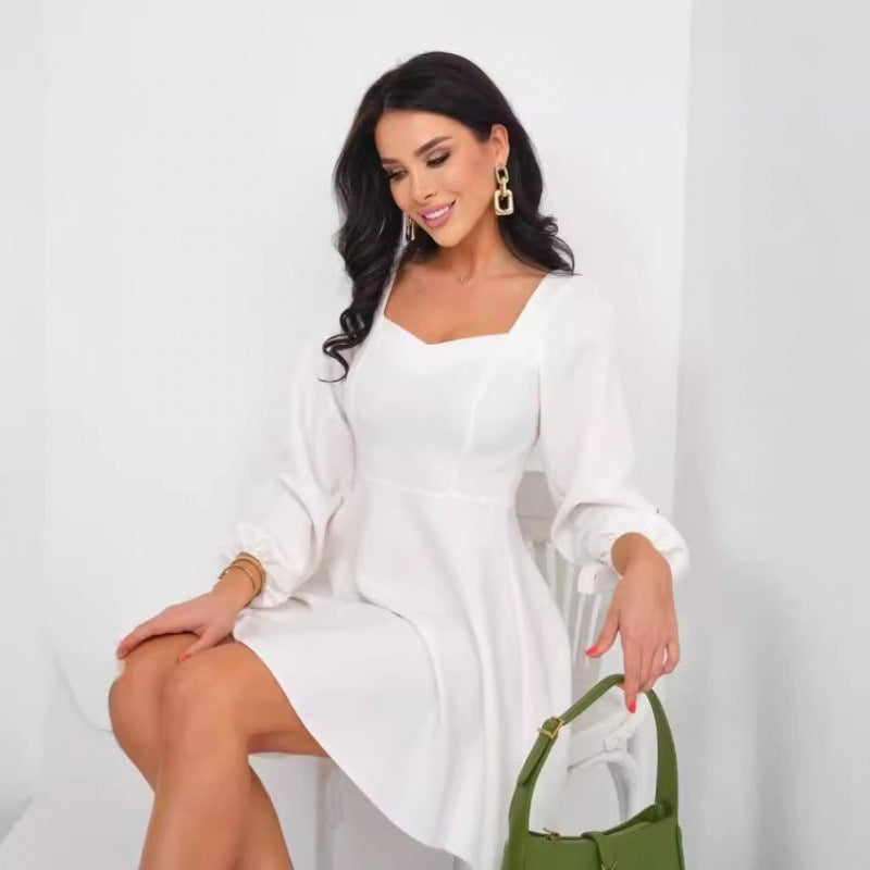 Women's Fashion Casual Solid Color Long-sleeved Bubble Dress